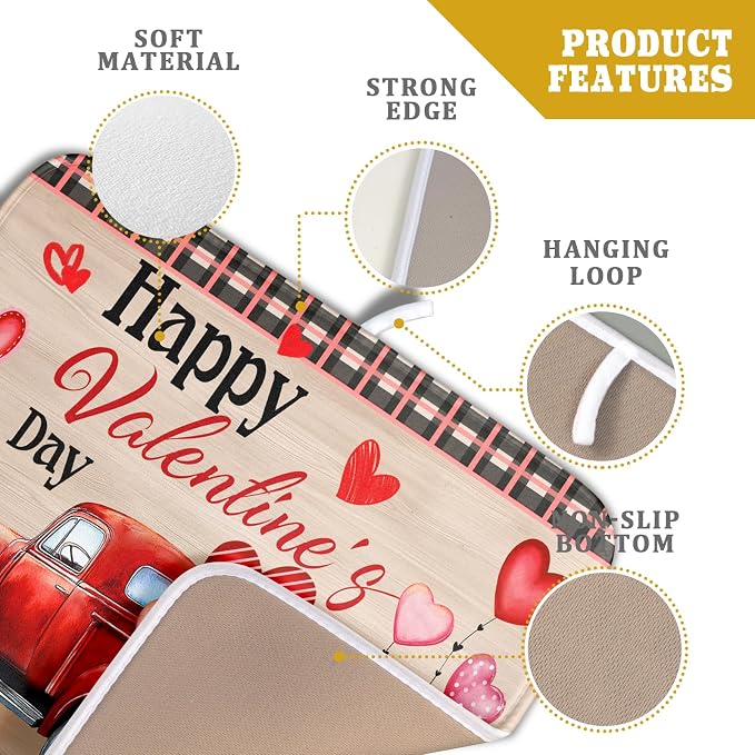 Valentine's Day Truck Dish Drying Mat 16x18 inch Love Heart Washable Absorbent - Image 4