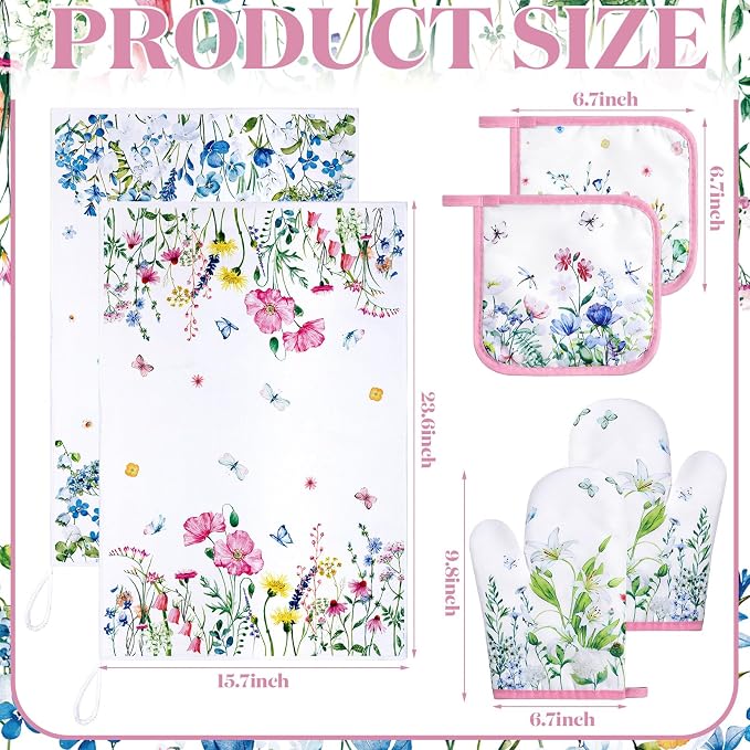 Leinuosen 6 Wild Flower Kitchen Towels Kitchen Decor and Accessories Set Floral - Image 3