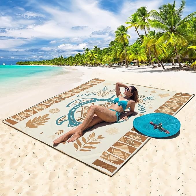 WIWIGO Beach Blanket Waterproof Sandproof Beach Mat 79" X 83"/10'x9'for 2-8 - Image 4