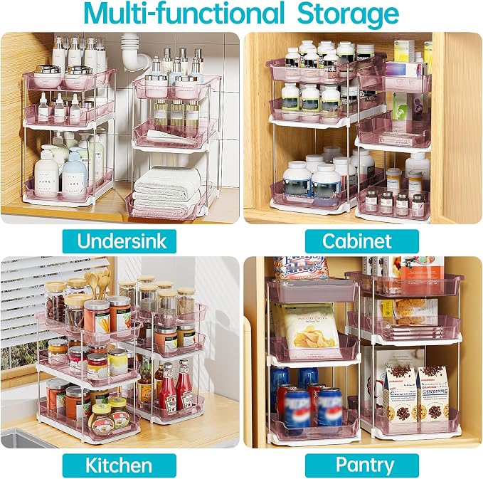 Delamu 2 Pack 3-Tier Bathroom Under Sink Organizers and Storage, Pull Out Clear - Image 9