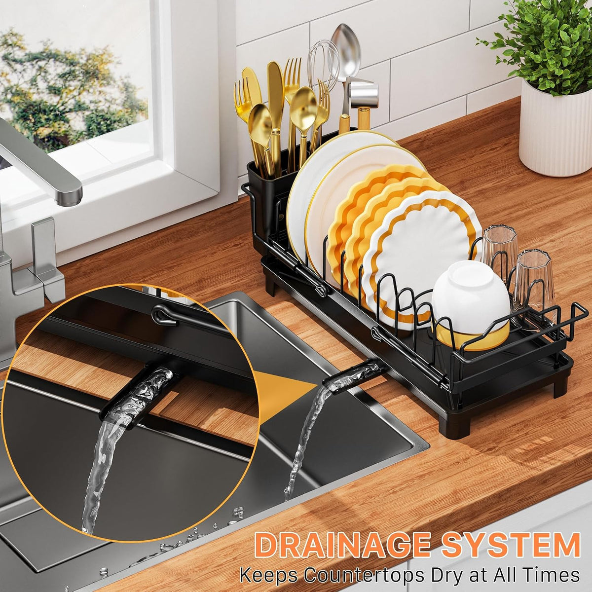 Small Dish Drying Rack - Expandable Dish Drying Rack with Drying Tray