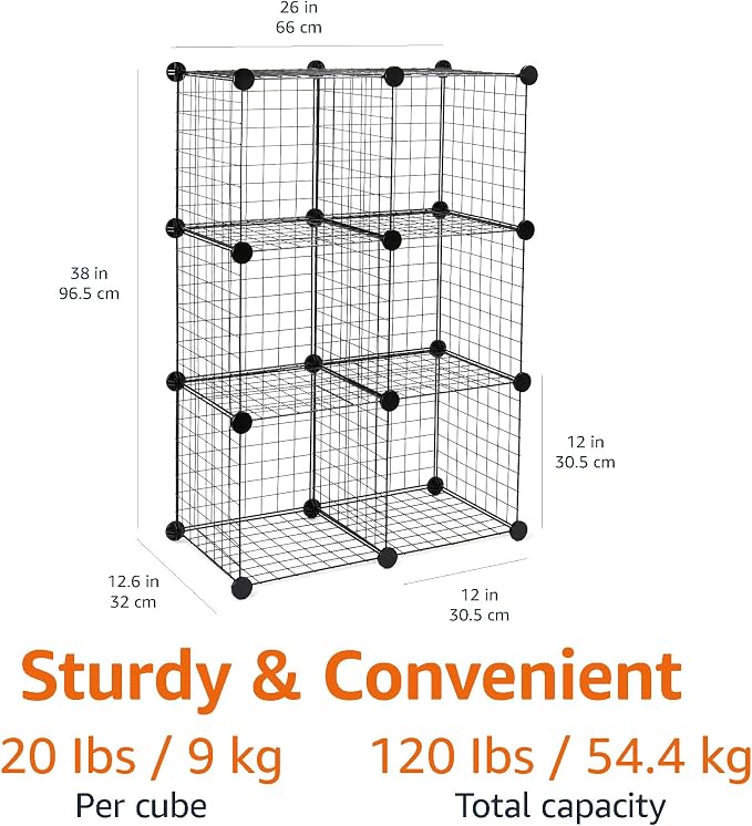 Amazon Basics 6-Cube Wire Grid Stackable Storage Organizer, Metal Shelving Unit - Image 2