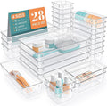StorMiracle 28 PCS Clear Plastic Drawer Organizers Set, 4 Size Desk Drawer by StorMiracle