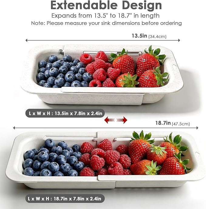 Over the Sink Colander Strainer Basket, Extendable Colander and Strainer - Image 2