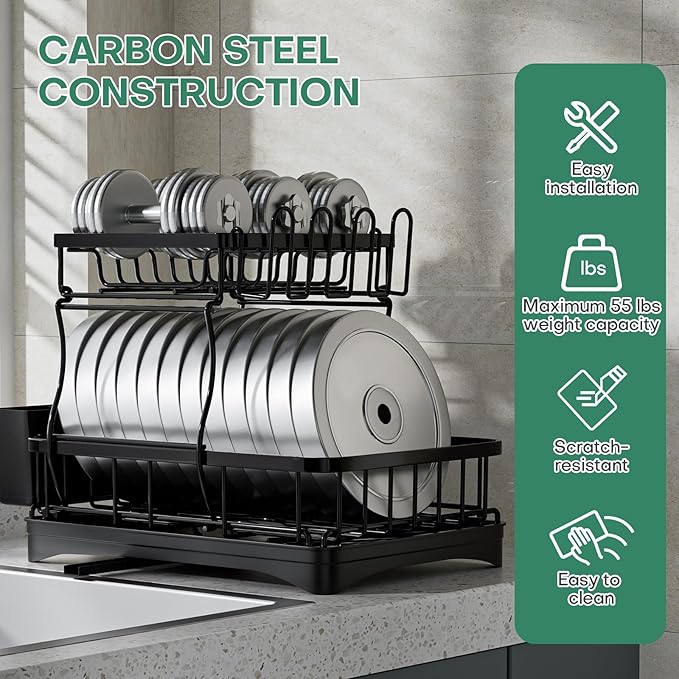 2 Tier Dish Rack, Carbon Steel Dish Drying Rack - Image 5