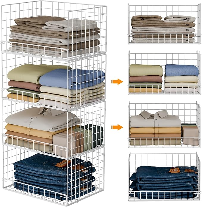 Yociyoga 4-Tier Stackable Closet Organizers and Storage Basket, Foldable Closet by FollowWithYociyogaTogether