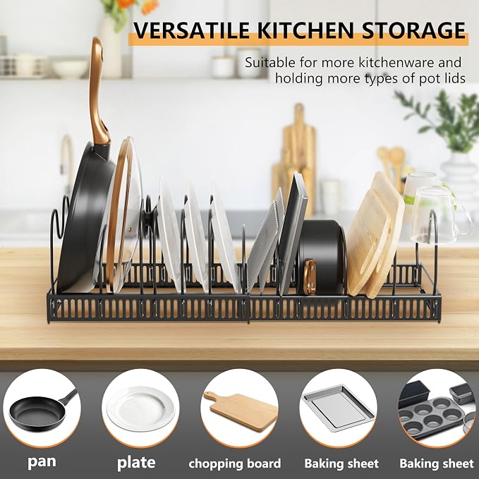 Pots and Pans Organizer Rack for Under Cabinet Expandable Pot Lid holders - Image 3