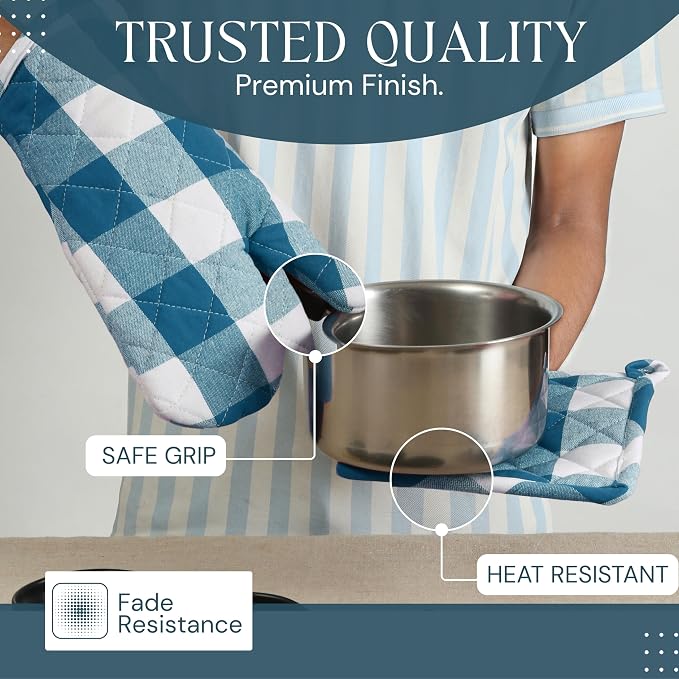 Oven Mitt & Pot Holder Buffalo Plaid Check 100% Cotton Heat Resistant Oven - Image 3