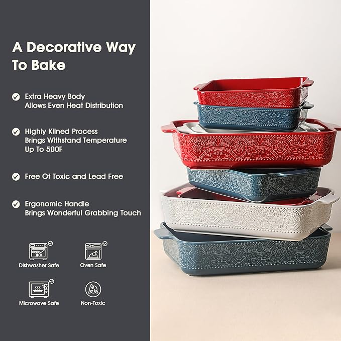 Ceramic Baking Dish Set of 3, Casserole Dishes - Image 5