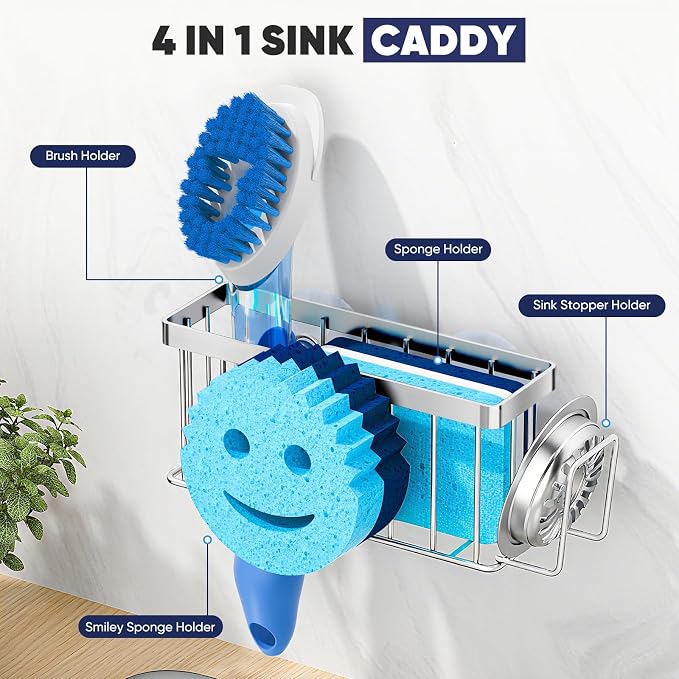 MURLONG Sponge Holder for Kitchen Sink, Sink Caddy Smiley Face, 4-in-1 Sponge - Image 5
