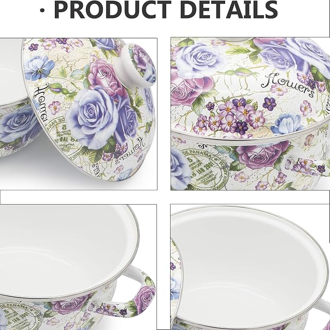 Retro 5QT Flower Enamel on Steel Stock Soup pot - Image 4