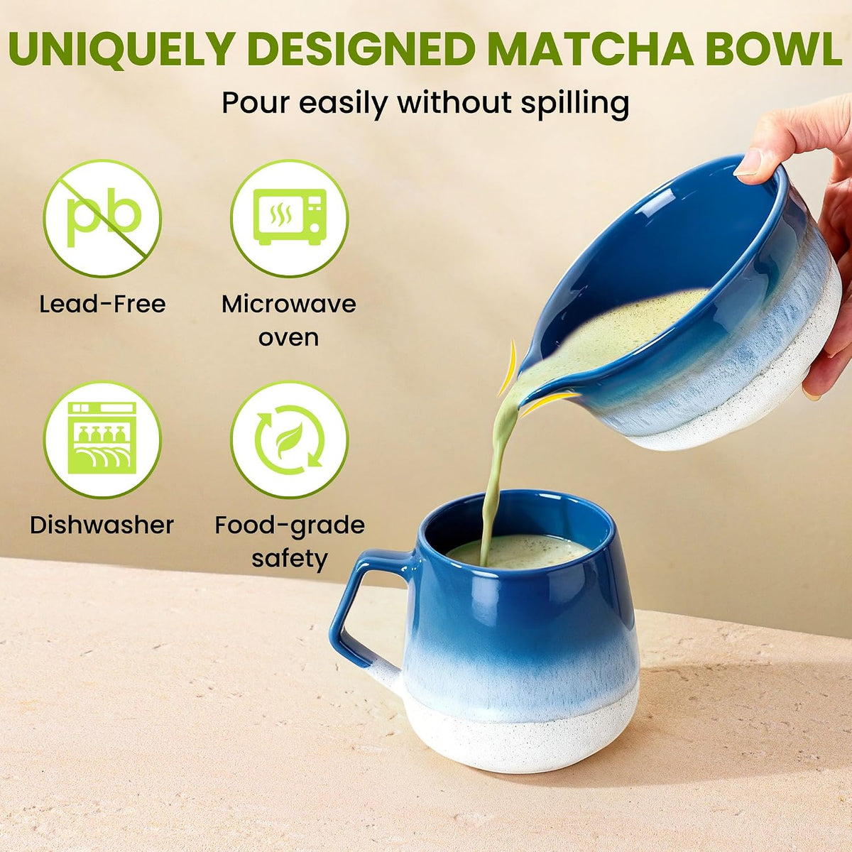 7-Piece Ceramic Matcha Whisk Set, Matcha Kit Set with Bowl &