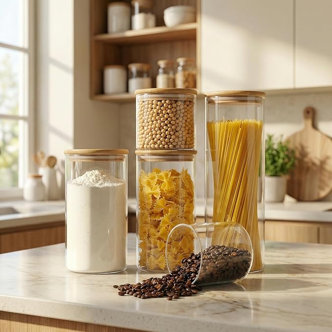 45oz - 3 Pack Glass Jars with Bamboo Lids, Glass Pantry Storage Containers with - Image 2