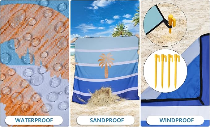 WIWIGO Beach Blanket Waterproof Sandproof Beach Mat 79" X 83"/10'x9'for 2-8 - Image 3