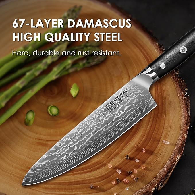 KEEMAKE Damascus Chef Knife, 8 Inch Kitchen Knife, 67 Layers Damascus Knife - Image 4