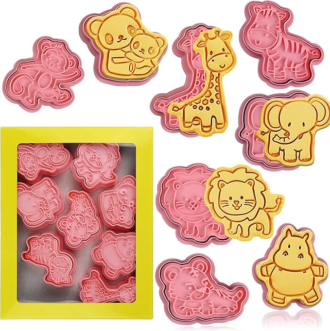 Animal Cookie Cutters With Plunger Stamps Set, 8 Piece 3D Animal Embossing by Sakolla