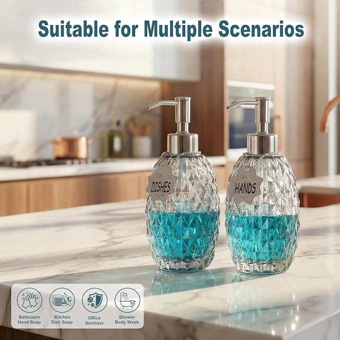 MALACHI Soap Dispenser Set, Crystal-Textured Diamond Glass - Image 6