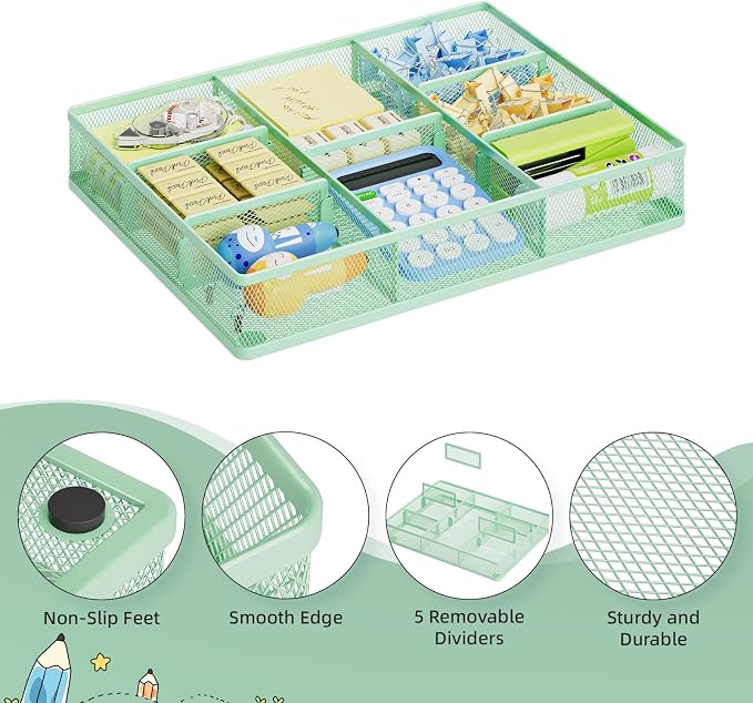 Marbrasse Desk Drawer Organizer, Metal Mesh Drawer Organizer Tray - Image 5