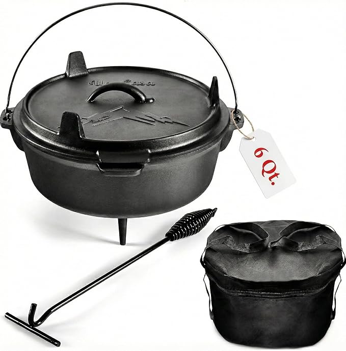 Uno Casa 6Qt Cast Iron Camping Dutch Oven by UnoCasa