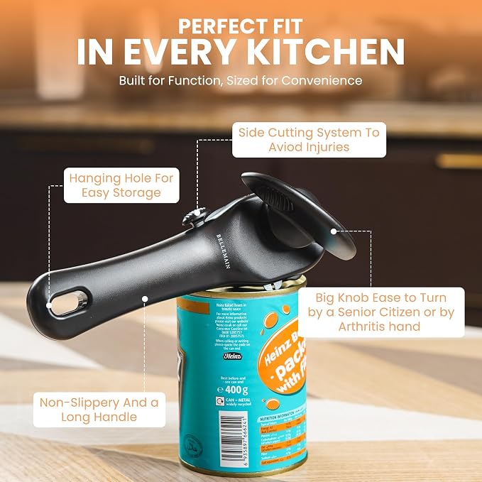 Bellemain- Safe Cut Stainless Steel Ergonomic Can Opener, Smooth Edge Perfect - Image 7