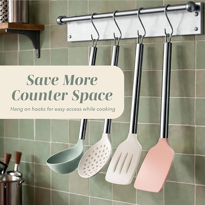 COOK WITH COLOR Silicone Cooking Utensils, Kitchen Utensil Set, Cooking Utensils - Image 4