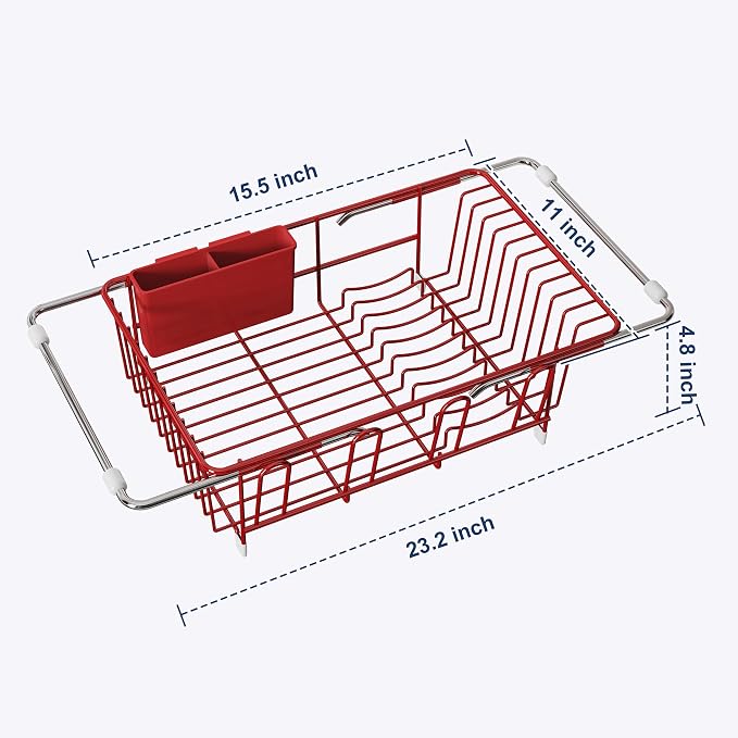 JASIWAY Red in Sink Dish Drying Rack, Expandable Stainless Steel Small Dish - Image 7