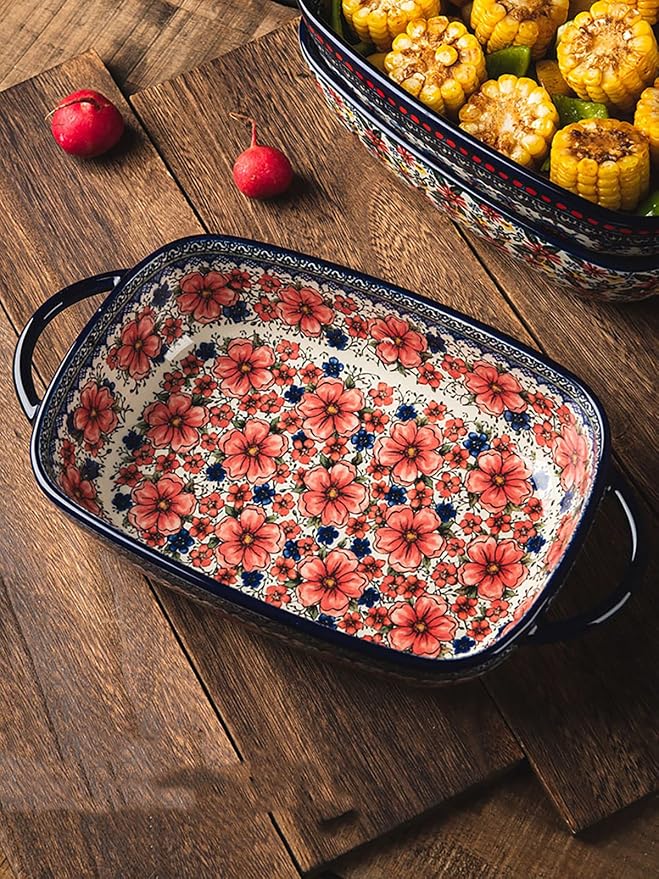 Vintage Style Pottery Bakeware Ceramic Casserole Dish Baking Pan Lasagna Pans - Image 3