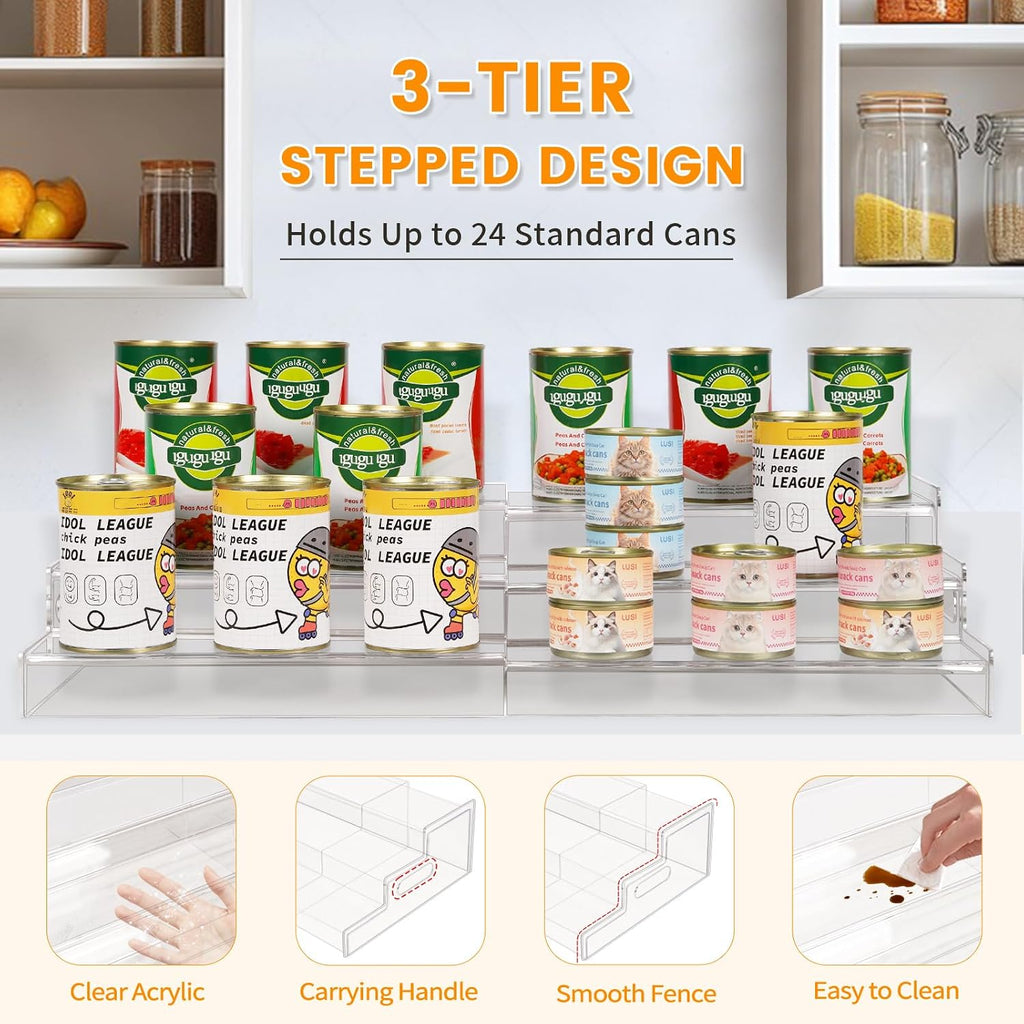 Expandable Can Rack Organizer, 3 Tier Acrylic Can Food Storage for