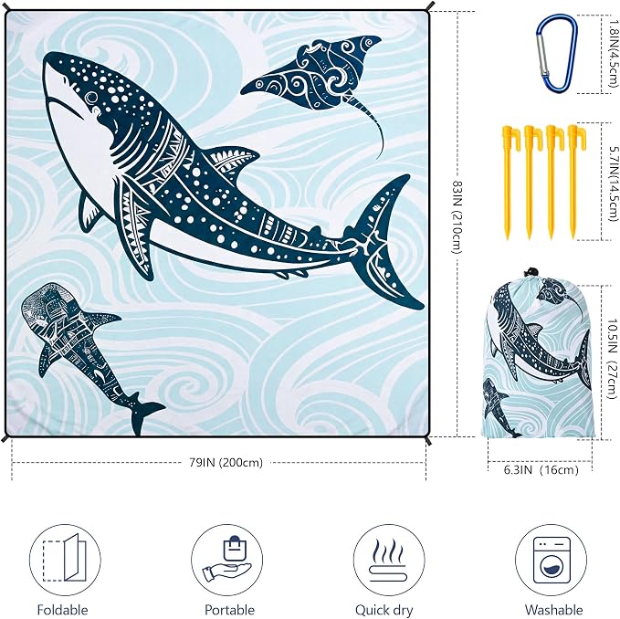 WIWIGO Beach Blanket Waterproof Sandproof Beach Mat 79" X 83"/10'x9'for 2-8 - Image 2