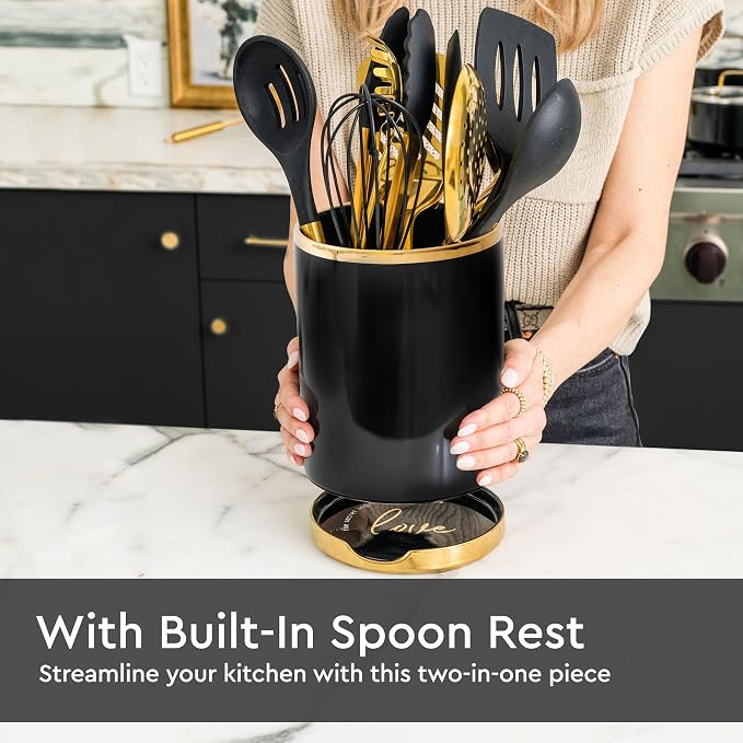 STYLED SETTINGS Black and Gold Utensil Holder - Image 7