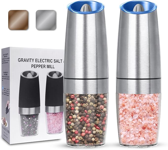 UNNEES Gravity Electric Salt and Pepper Grinder set of 2, Automatic Salt And by UNNEES