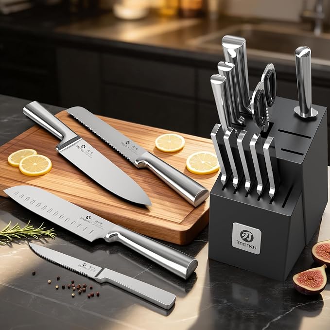 imarku 15-Piece Knife Block Set Built-in Sharpener, Japanese High Carbon - Image 9