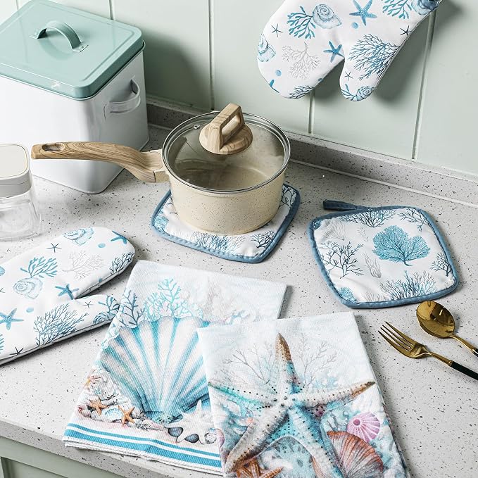 Jingmore 6 Pcs Kitchen Decor Set Accessorie Farmhouse Kitchen Towels Pot - Image 7