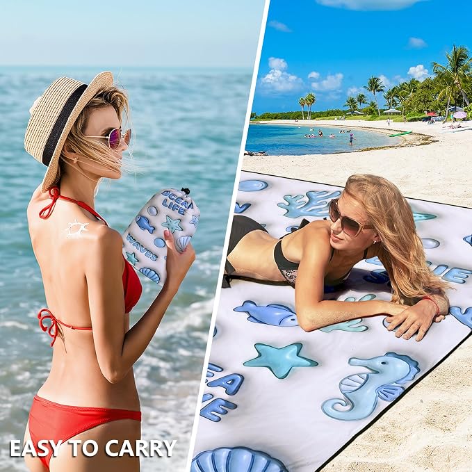 HIHOHO Beach Blanket Waterproof Sandproof Extra Large Beach Mat 79" X - Image 4