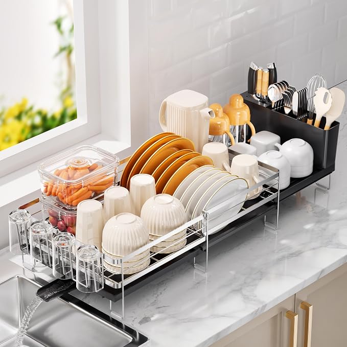 Delamu Stainless Steel Dish Drying Rack, Expandable Dish Drainer, Anti-Rust by DELAMU