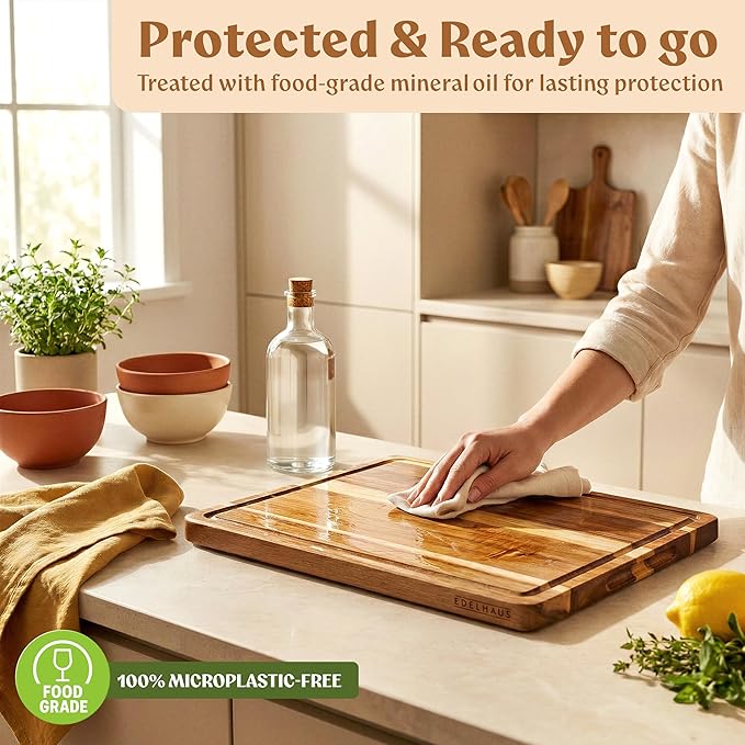 Acacia Wood XL Cutting Board for Kitchen, Large Cutting Board 17.1 × 12.8 - Image 7