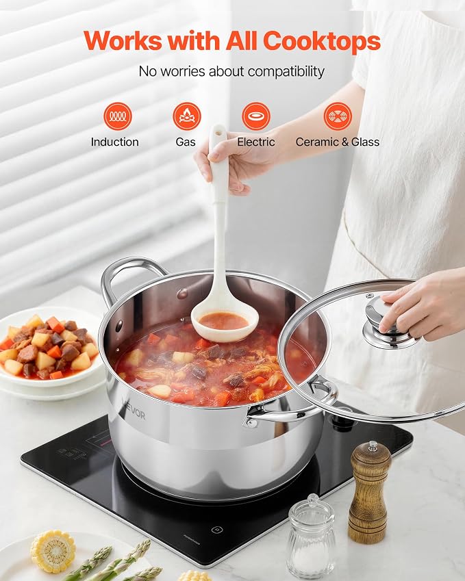 VEVOR Stainless Steel Stock Pot, 8QT Stainless Steel Stockpot - Image 4