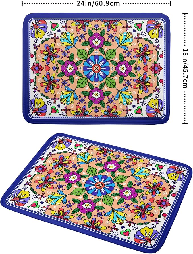 Mexican Talavera Dish Drying Mat Navy Blue Large Microfiber Dish Drain Pad - Image 2