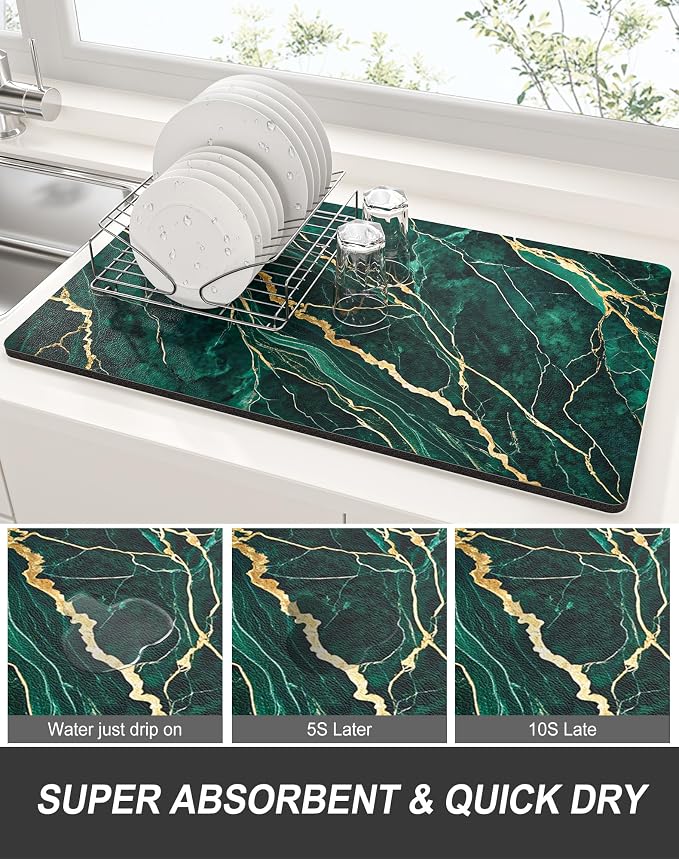Rnivvi Dish Drying Mat for Kitchen Counter, 12 x 19" Cute Marble Super - Image 3