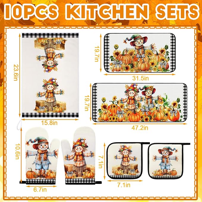 Fanfanwin 10 Pcs Thanksgiving Scarecrow Kitchen Decor Set Kitchen Towels Pot - Image 3
