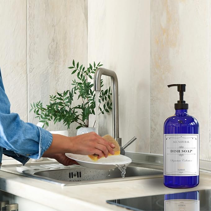 Sunrise Premium 16 OZ Cobalt Blue Glass Soap Dispenser - Image 5