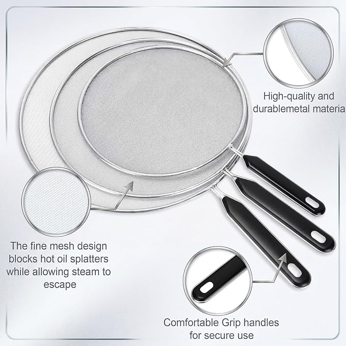 Gisafai 5 Pcs Splatter Screen for Frying Pan 13'' 11.5'' 10'' 8.3'' 7.5'' Metal - Image 3