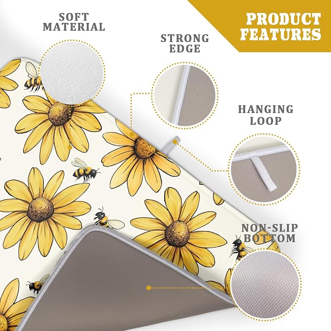 Spring Summer Dish Drying Mat of Kitchen Counter 18×24 Inch Floral Drainer Pad - Image 4