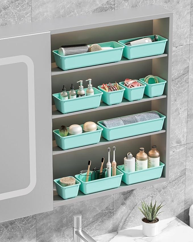 Canfanni 13 Pack Plastic Drawer Organizers Set, 3 Sizes Desk Drawer Organizer - Image 7
