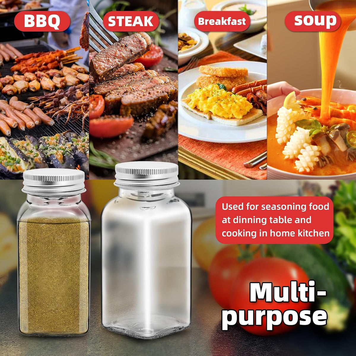 6Pcs 6oz Glass Spice Jars silver iron Lids with Shaker Lids, Spice