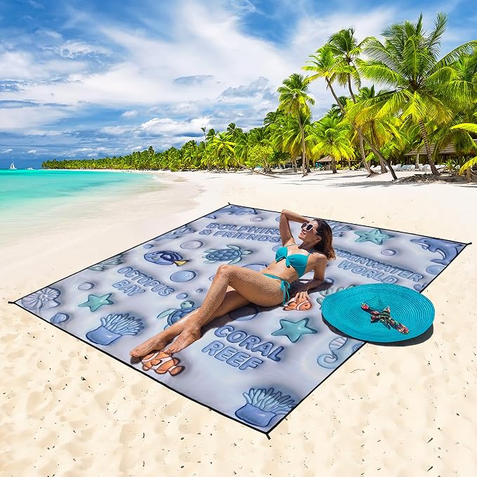 WIWIGO Beach Blanket Waterproof Sandproof Beach Mat 79" X 83"/10'x9'for 2-8 - Image 4