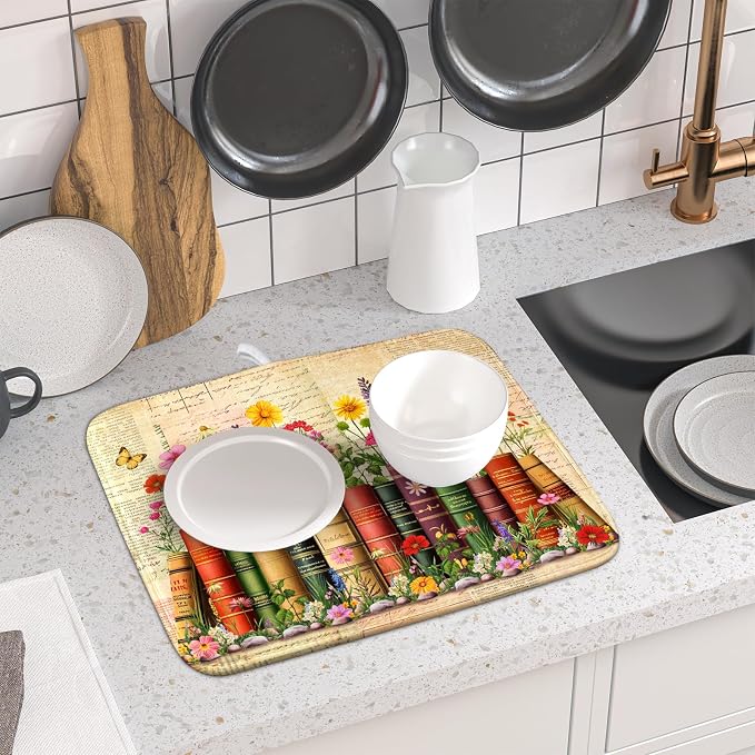 Colorful Books Kitchen Drying Mat - Image 6
