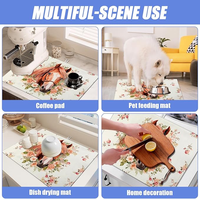 Horse Flower Dish Drying Mat for Kitchen Counter Drying Pad Absorbent - Image 7