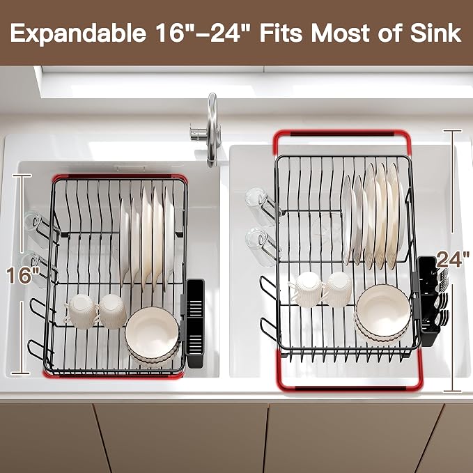 Over the Sink Expandable Dish Drainer Drying Rack In Stainless Steel - Image 4