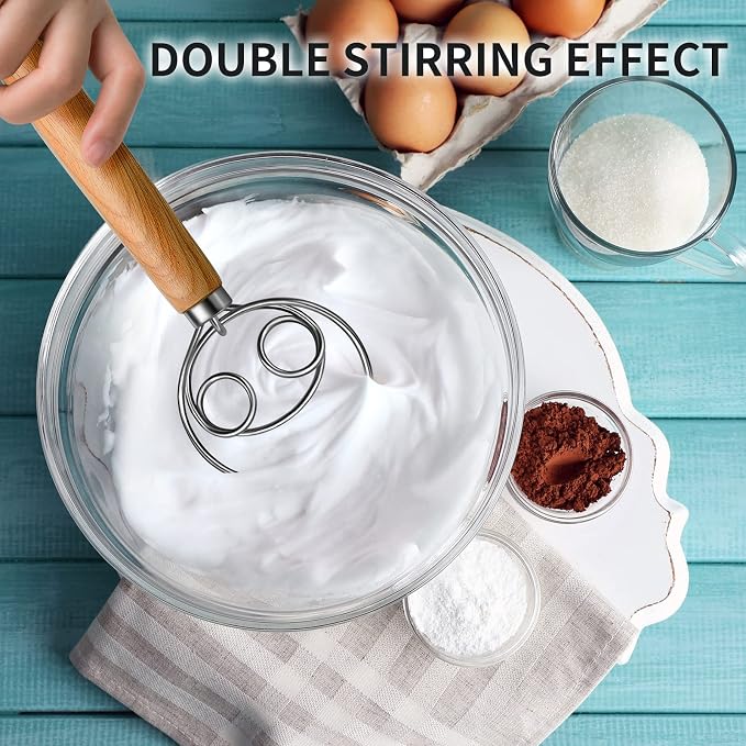 TEEVEA Danish Dough Whisk Stainless Steel Wooden Handle - Image 4
